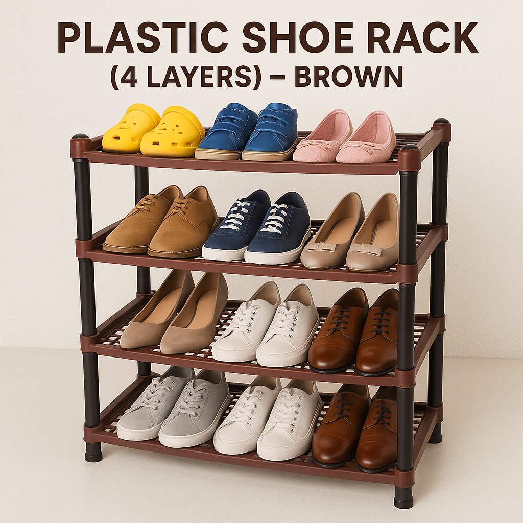 Home & Office Multipurpose Plastic Rack / Room Organizer Home & Office Multipurpose Plastic Rack /Multi-Purpose 3 | 4 | 5 | Layer Plastic Shoe Rack – Gray & Brown
