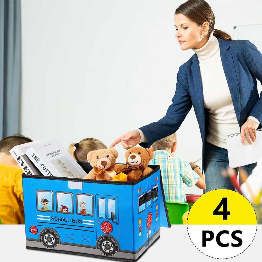 School Bus-Shaped Storage Boxes 4 PCS