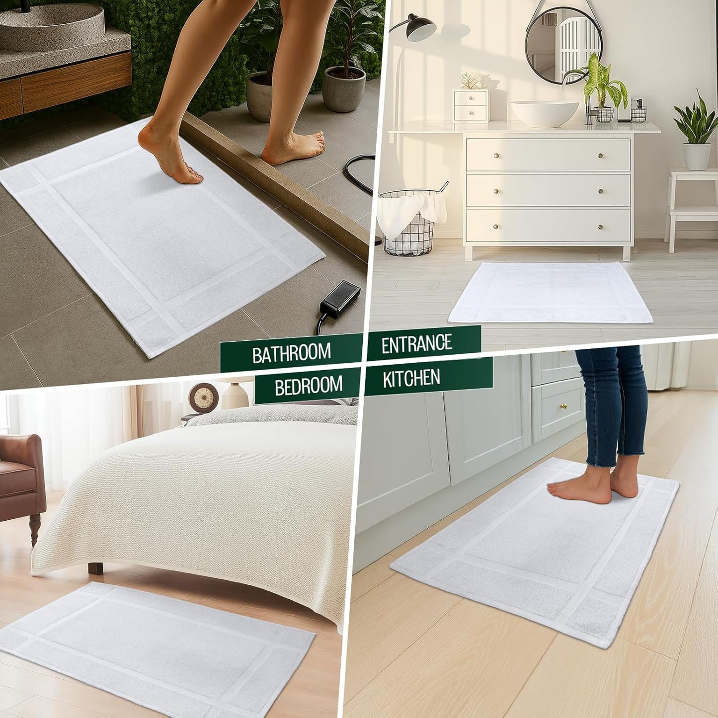 Pack of 2 100% Cotton Bath Mat 20x30 inches, Soft & Absorbent Quick Dry Bathroom Mat Set