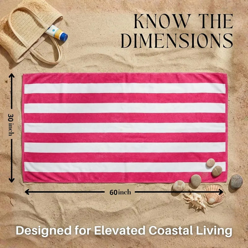Beach Towels Large 30x60-100% Cotton Beach & Pool Towels Bulk Cabana Stripe - Quick Dry Bath Towel Set for Swim, Beach Essentials, Bathroom, Hot Tub, Yoga, Hotel & Airbnb Guests