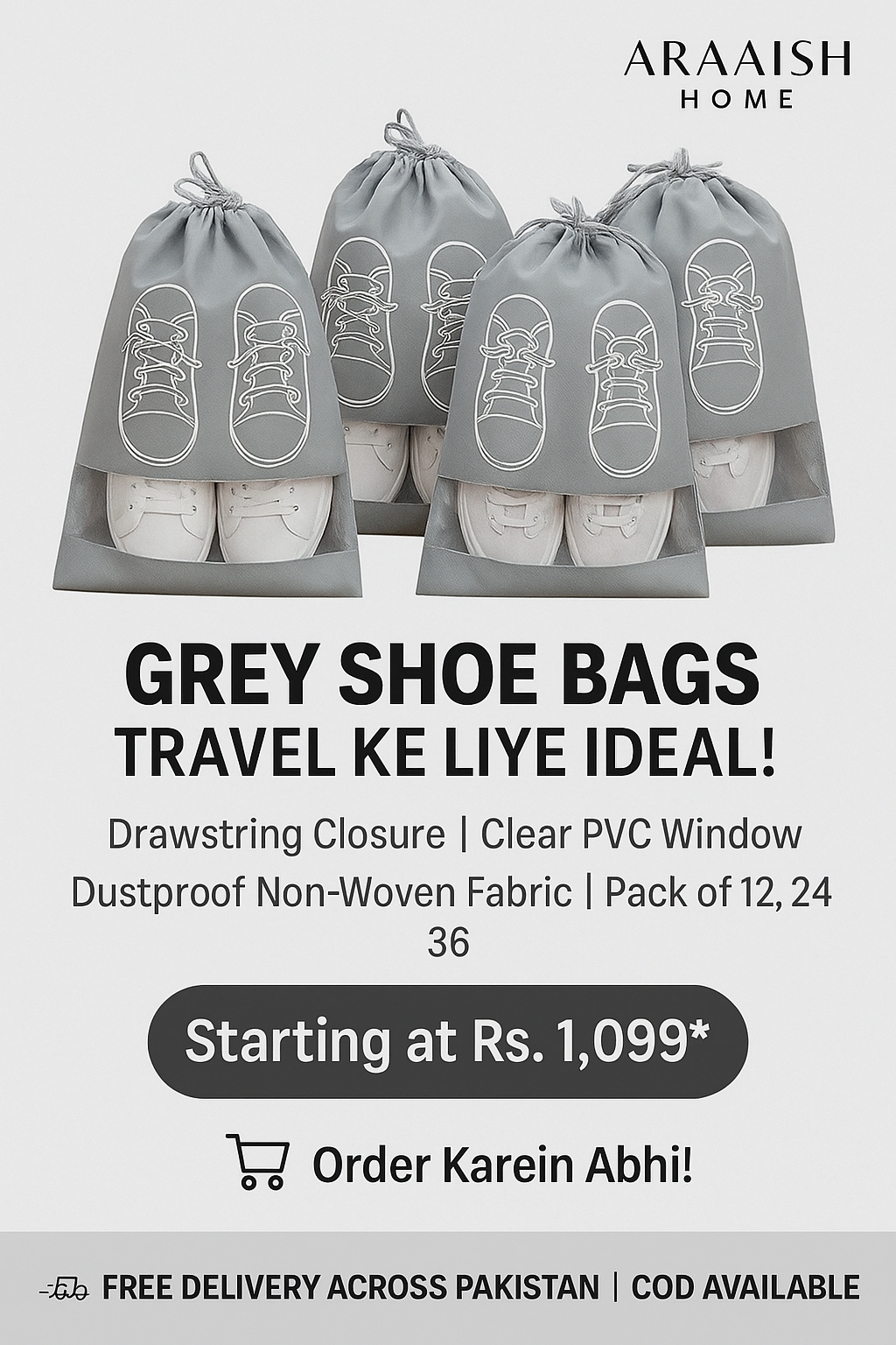 “Different Pack Grey Shoe Bags for Travel – Thickened and Dustproof”