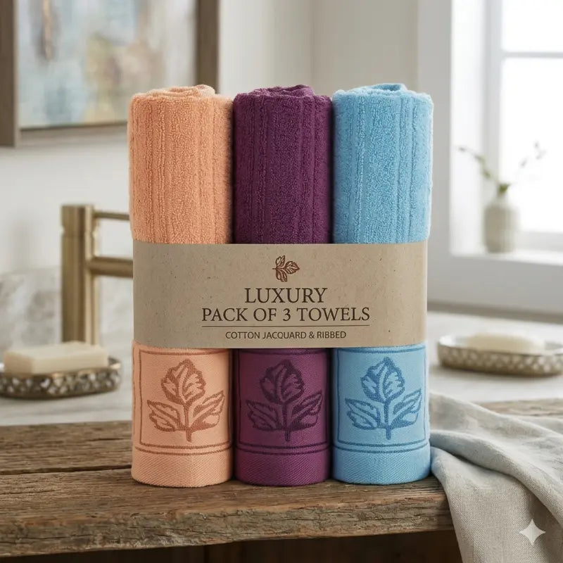 3 Pcs Royal Leaf Jacquard Bath Towels - Perfect for Wedding Gifts! 27x54 Inches