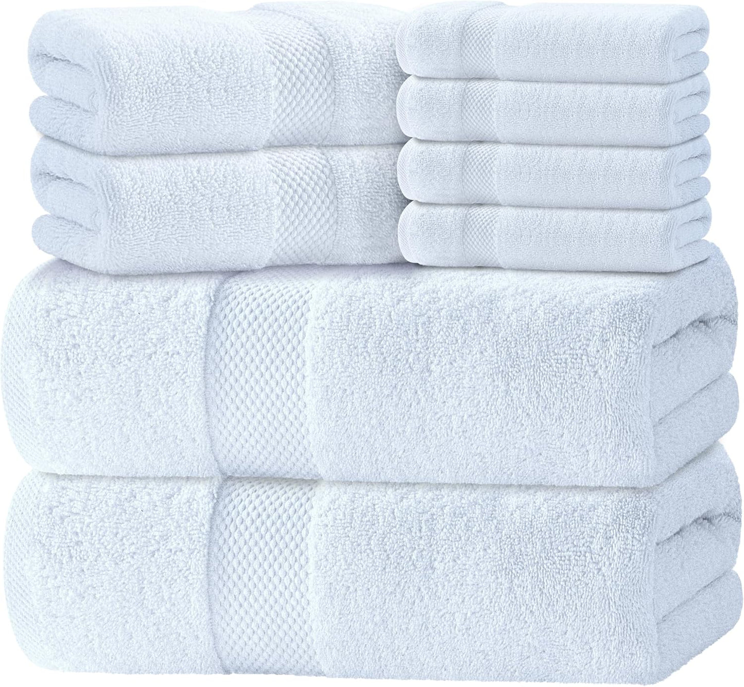 100% Cotton White Bath Towel Set of 8 Pieces Highly Absorbent Towels for Bathroom