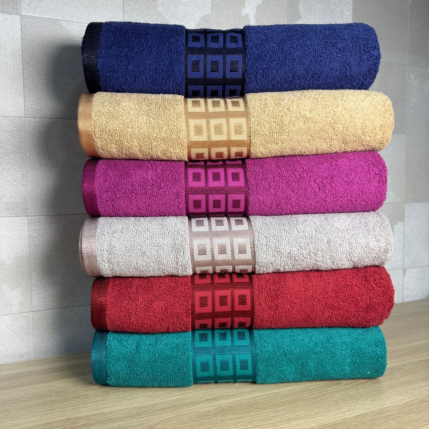 Square Fancy Border Bath Towels 27 x 54 Inches