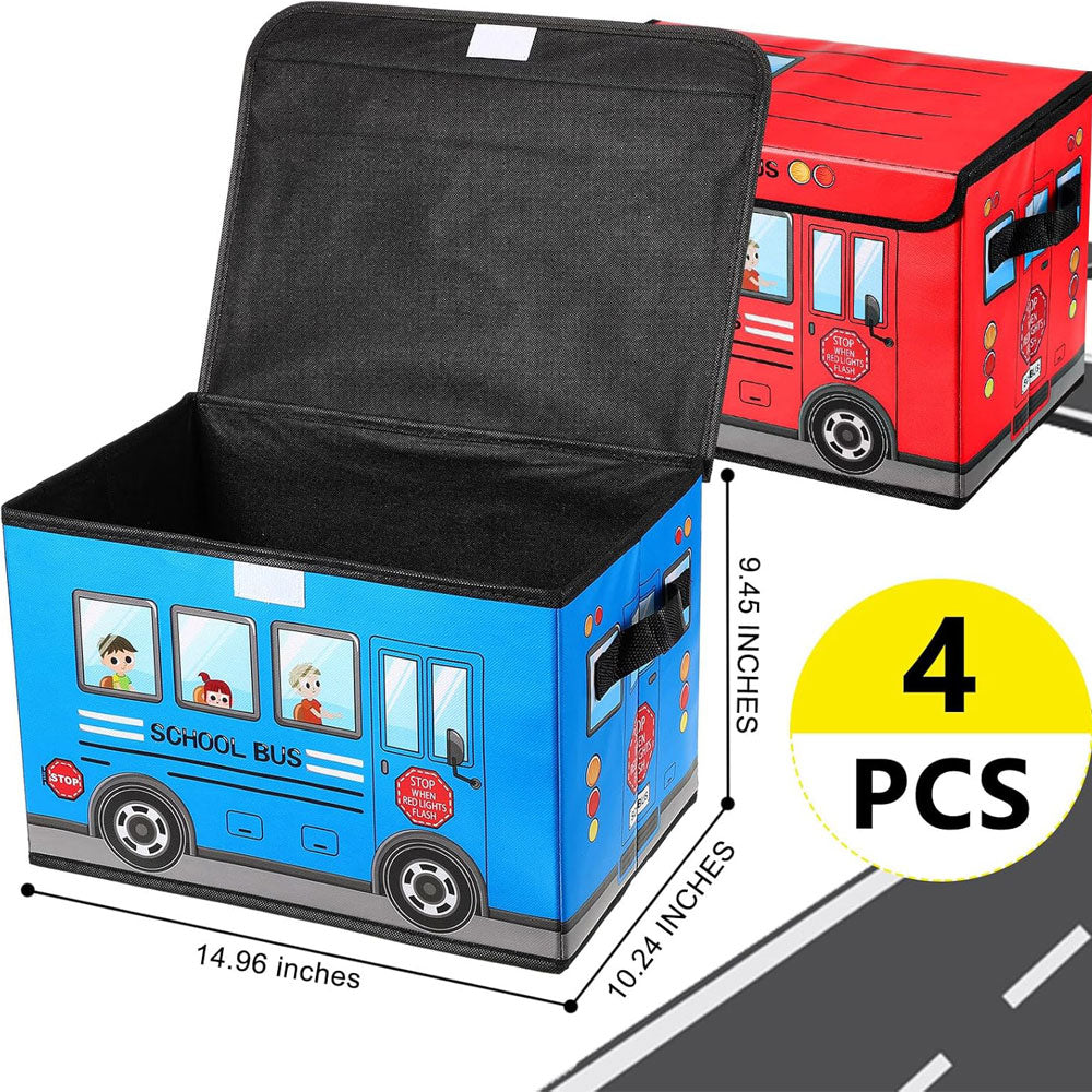 School Bus-Shaped Storage Boxes 4 PCS