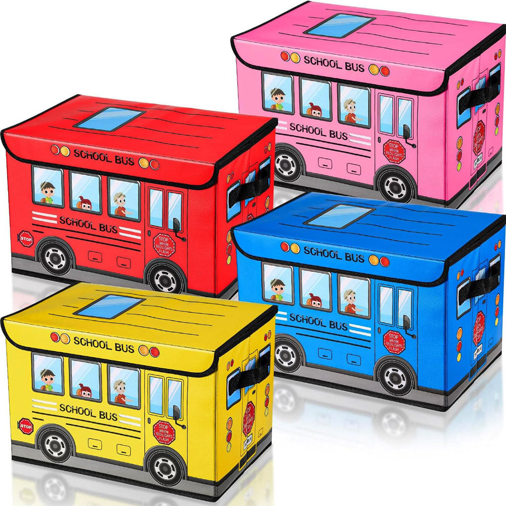 School Bus-Shaped Storage Boxes 4 PCS