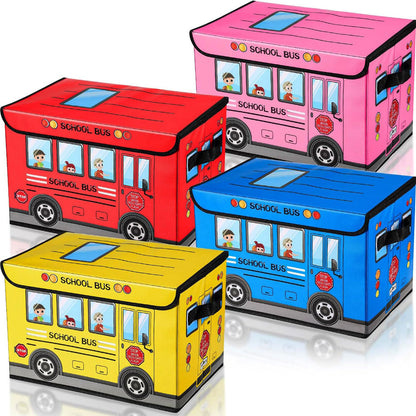 School Bus-Shaped Storage Boxes 4 PCS