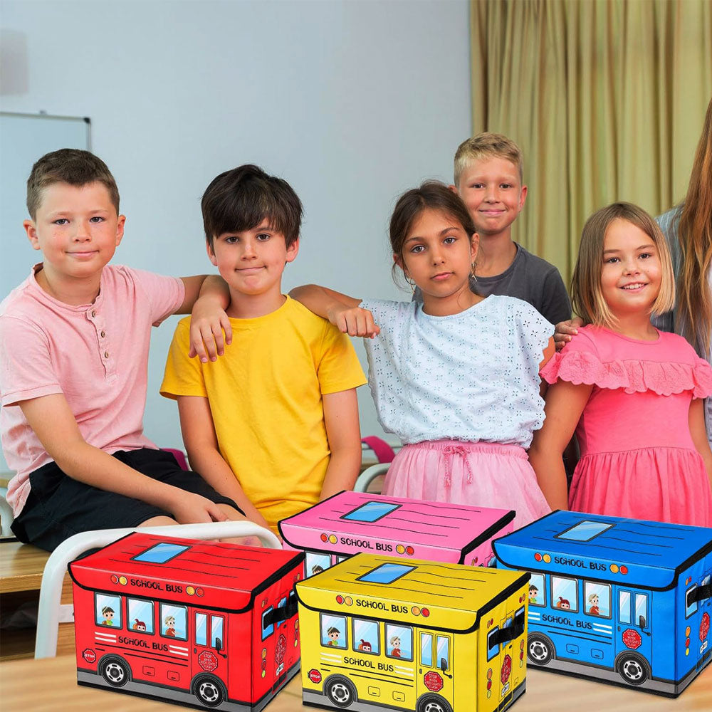 School Bus-Shaped Storage Boxes 4 PCS