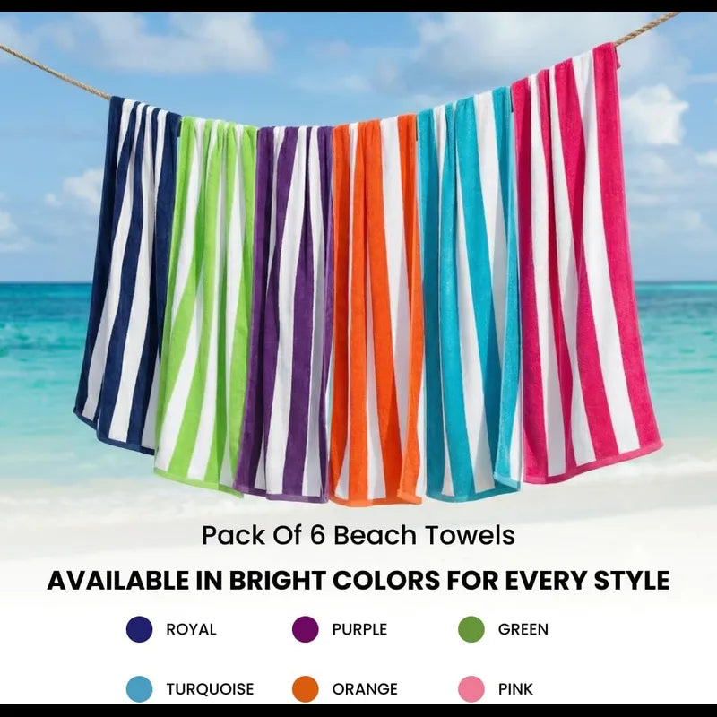 Beach Towels Large 30x60-100% Cotton Beach & Pool Towels Bulk Cabana Stripe - Quick Dry Bath Towel Set for Swim, Beach Essentials, Bathroom, Hot Tub, Yoga, Hotel & Airbnb Guests