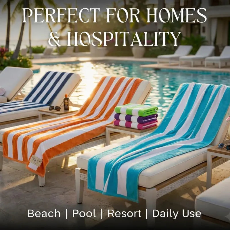 Beach Towels Large 30x60-100% Cotton Beach & Pool Towels Bulk Cabana Stripe - Quick Dry Bath Towel Set for Swim, Beach Essentials, Bathroom, Hot Tub, Yoga, Hotel & Airbnb Guests