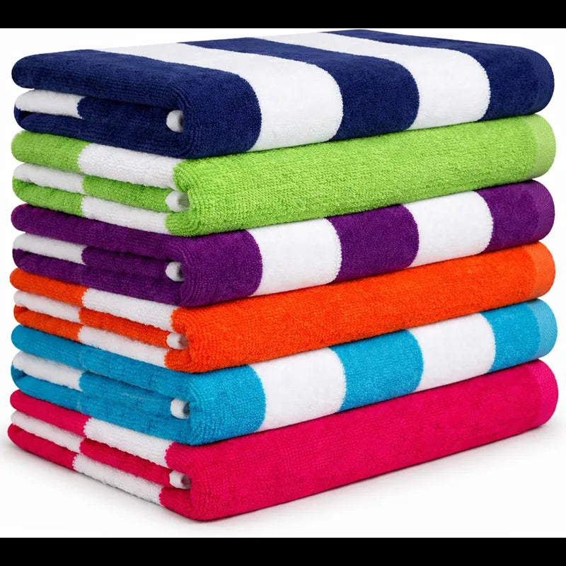 Beach Towels Large 30x60-100% Cotton Beach & Pool Towels Bulk Cabana Stripe - Quick Dry Bath Towel Set for Swim, Beach Essentials, Bathroom, Hot Tub, Yoga, Hotel & Airbnb Guests