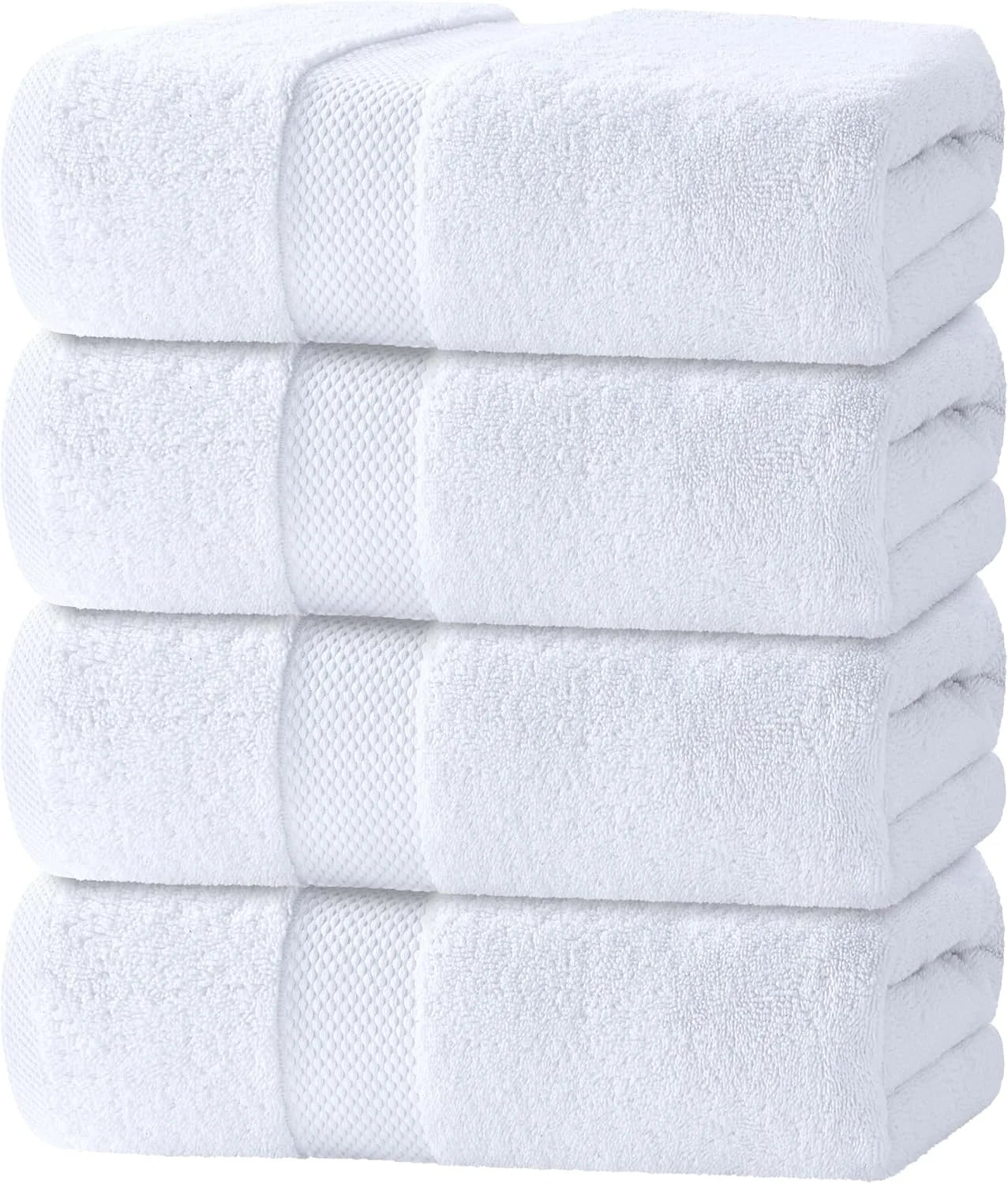 White Classic Luxury Bath Towels Set of 4 Large - 500 GSM Turkish Cotton Ultra Soft Bath Towels 27x54 | Highly Absorbent and Quick Dry | Hotel Towels for Bathroom Luxury, Plush Shower Towels, White