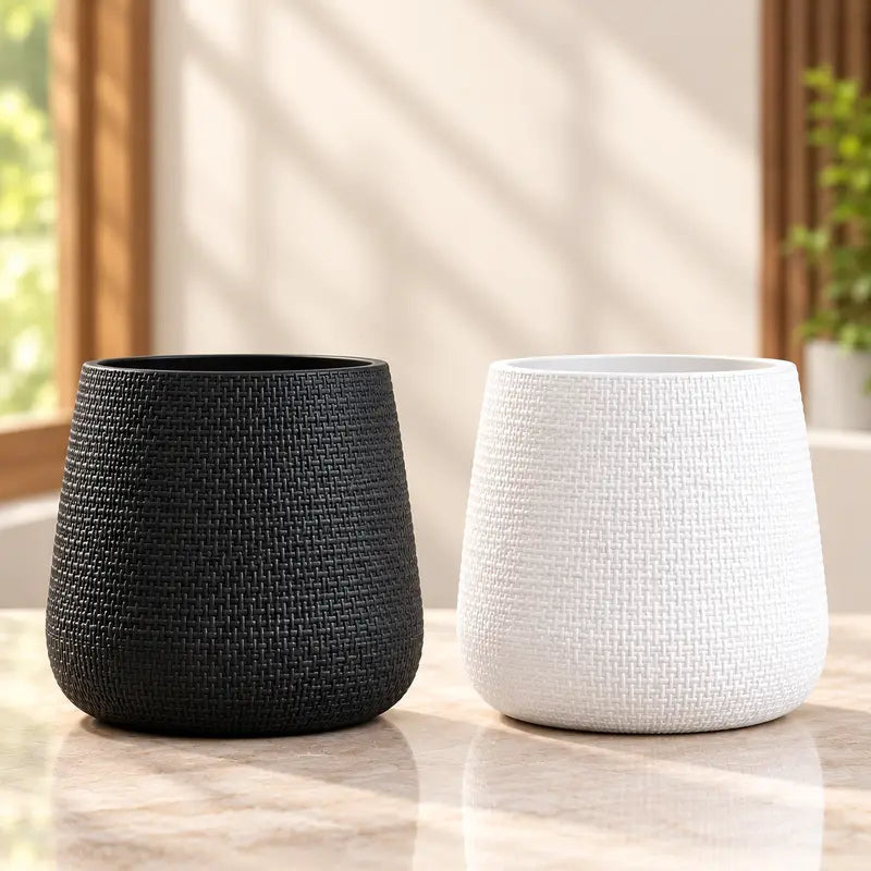 Pack of 2 Vase Lightweight Flower Design Decorative Indoor & Outdoor - White & Black (Without Flower)