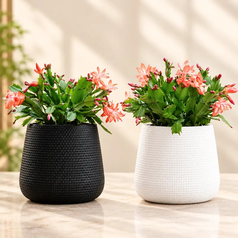 Pack of 2 Vase Lightweight Flower Design Decorative Indoor & Outdoor - White & Black (Without Flower)