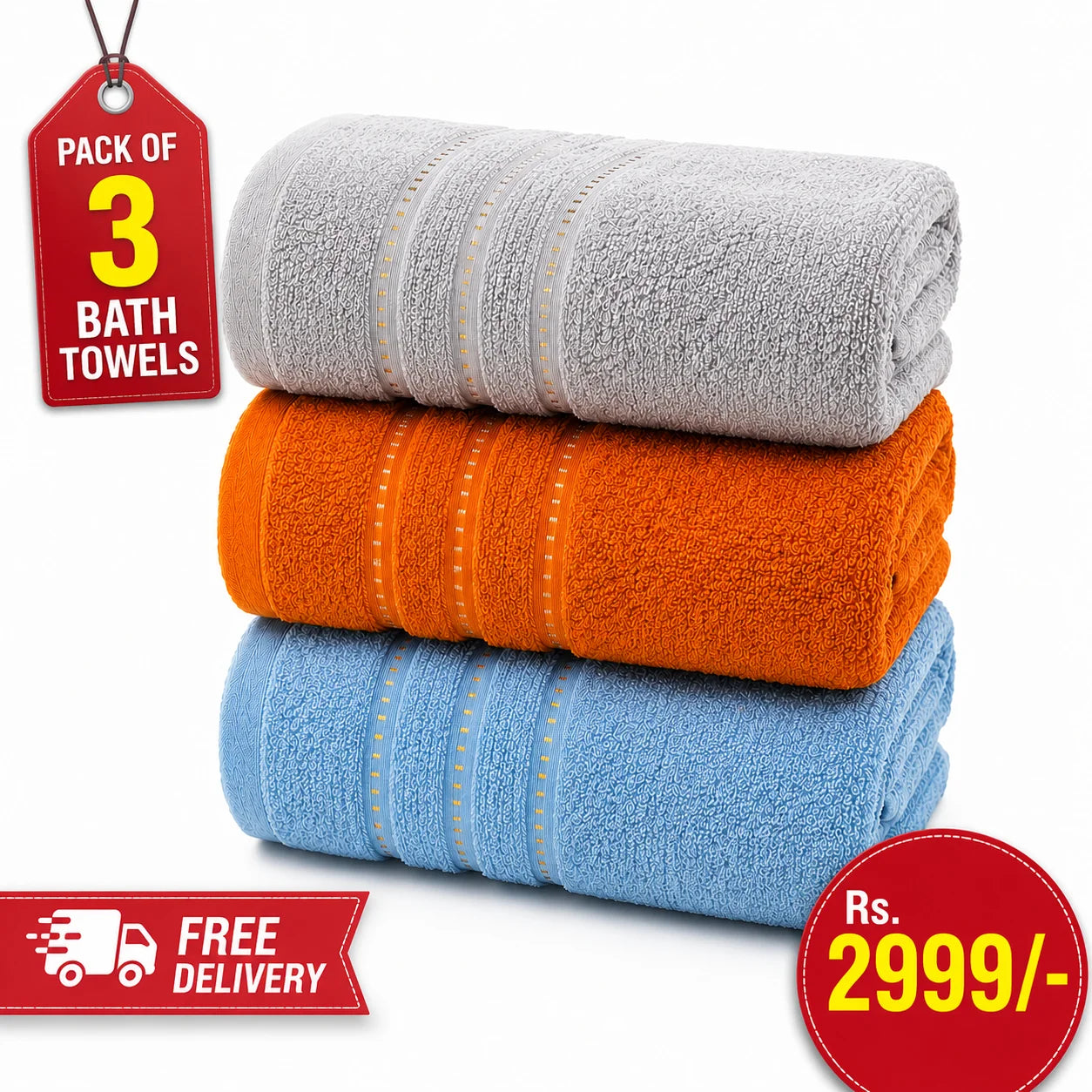 Pack of 3 Premium Quality Bath Towels Capri Cotton Towel 27x54 Inches