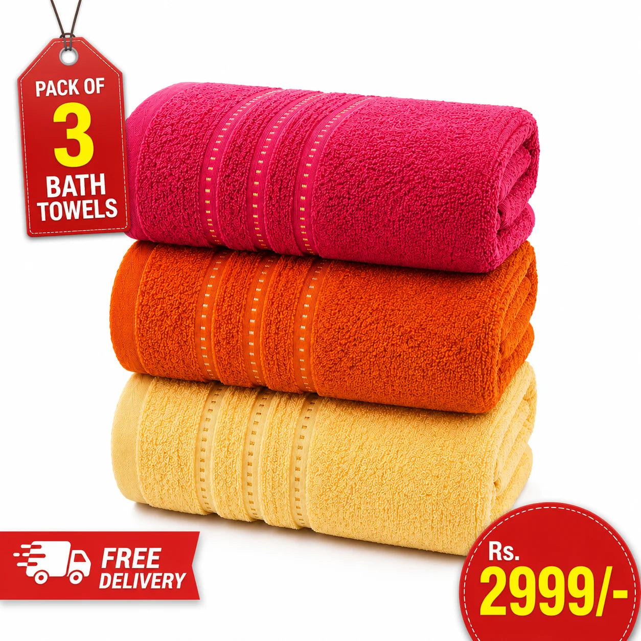 Pack of 3 Premium Quality Bath Towels Capri Cotton Towel 27x54 Inches