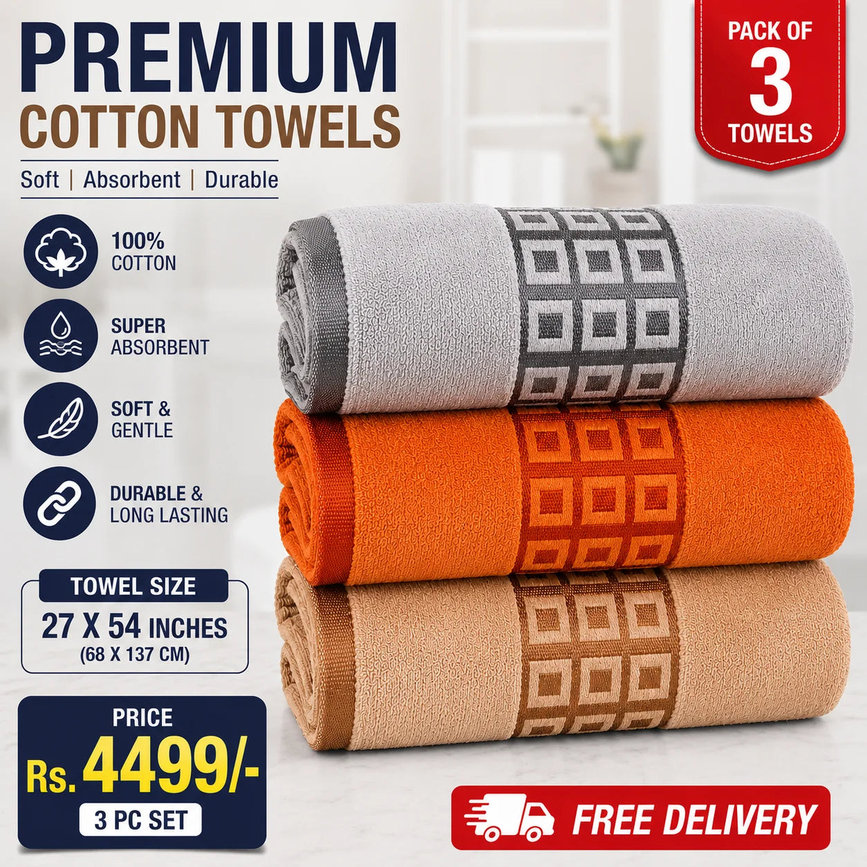 PREMIUM LUXURY COTTON TOWELS SOFT ABSORBENT DURABLE 27X54