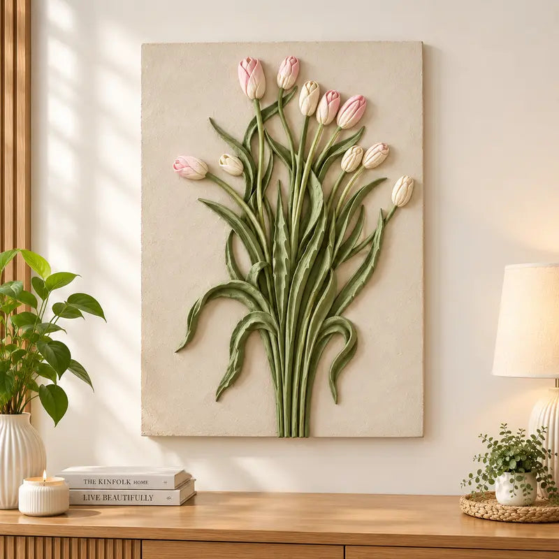 3D Floral Fiber Wall Art – Non-Breakable Decorative Panel