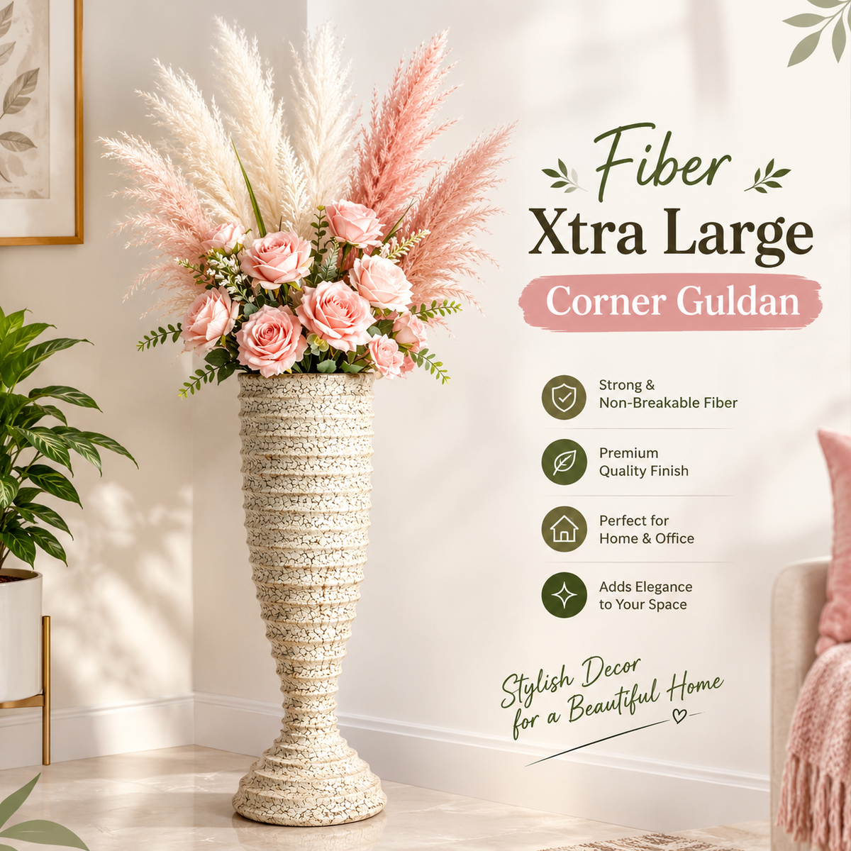 Fiber Xtra Large Corner Guldan – Premium Non-Breakable Floor Vase