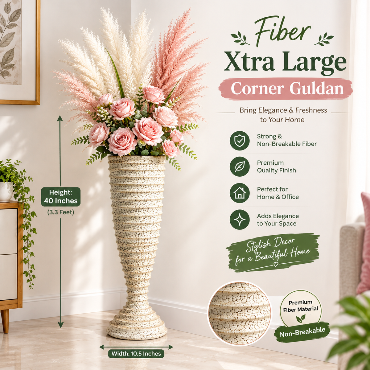 Fiber Xtra Large Corner Guldan – Premium Non-Breakable Floor Vase