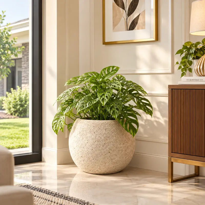 Xtra Large Round Textured Fiber Planter