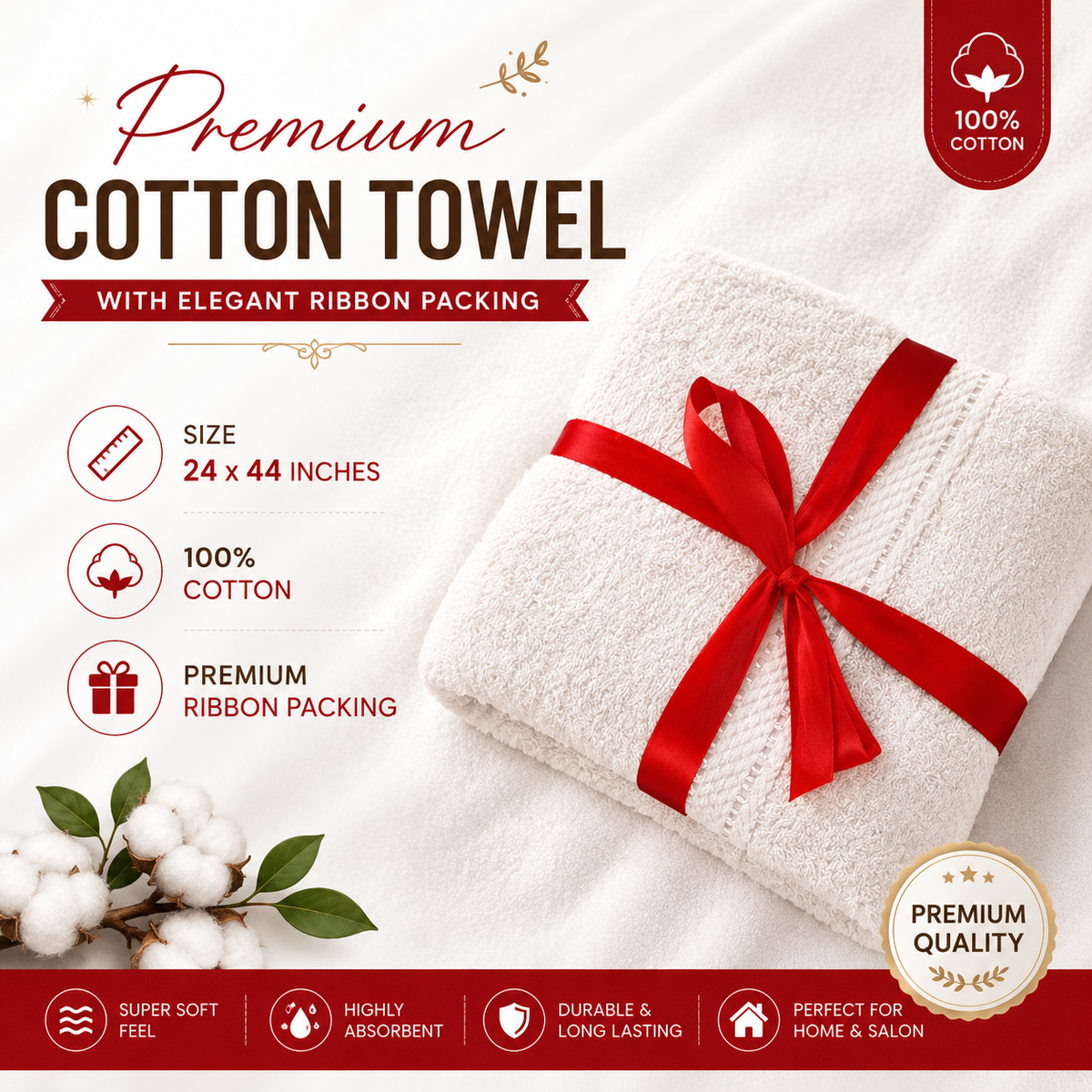 Premium 100% Cotton Bath Size Towels – 500 GSM | Super Soft & Highly Absorbent
