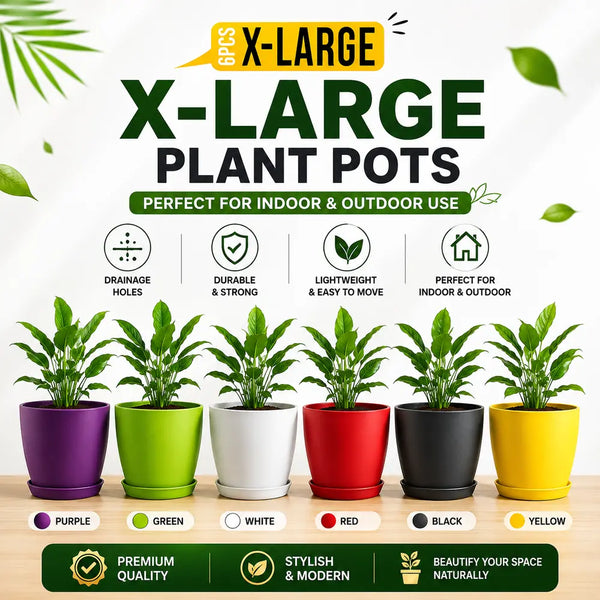 Pack of 6 Extra Large Plant Pots for Indoor/Outdoor Use with Drainage. Available in Multi