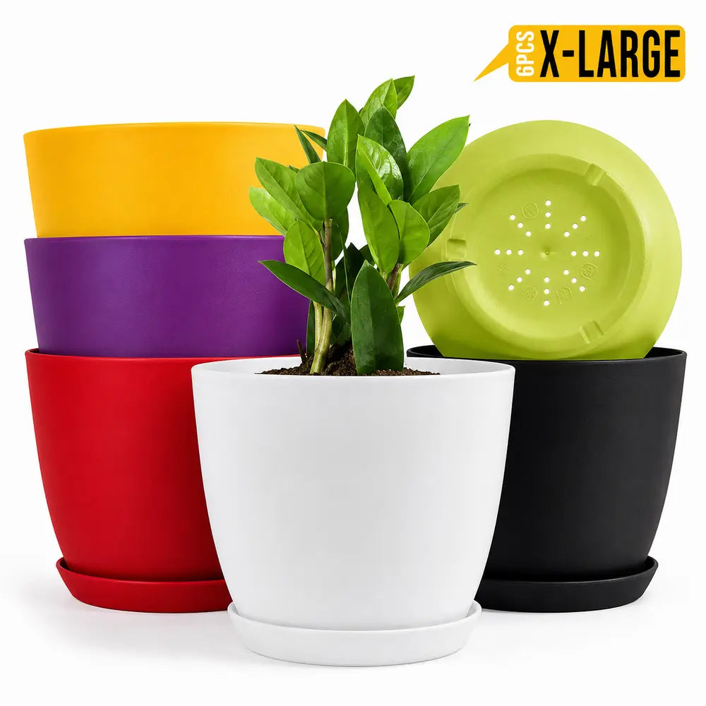 Pack of 6 Extra Large Plant Pots for Indoor/Outdoor Use with Drainage. Available in Multi