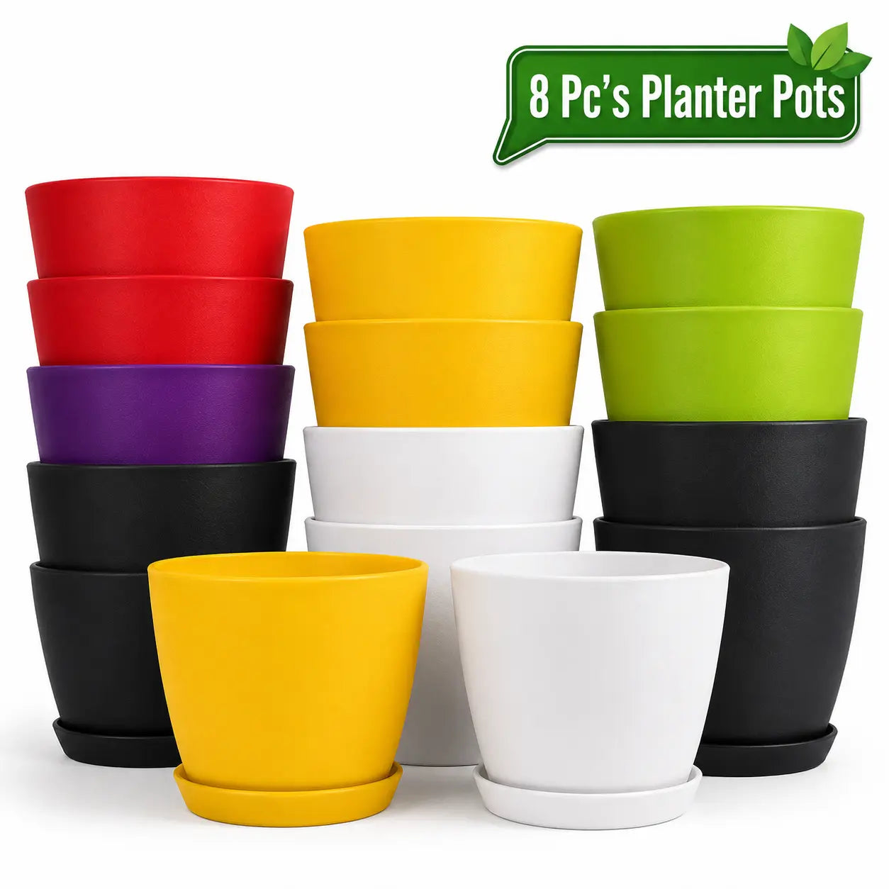 Pack of 6 Extra Large Plant Pots for Indoor/Outdoor Use with Drainage. Available in Multi