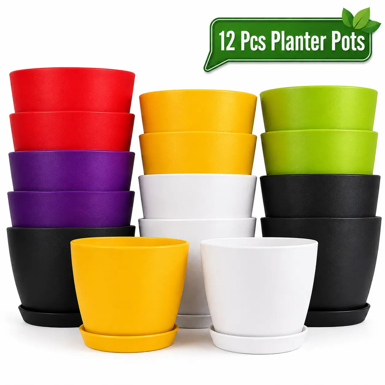 Pack of 6 Extra Large Plant Pots for Indoor/Outdoor Use with Drainage. Available in Multi