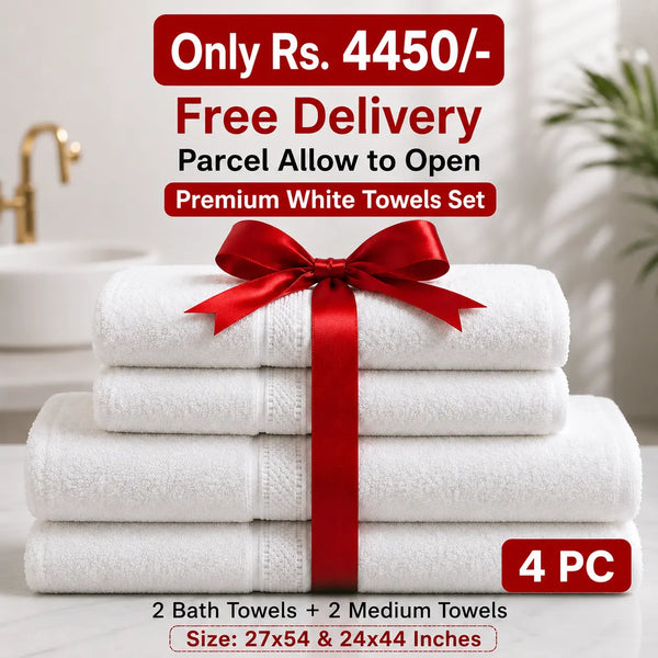4-Piece Set Premium White Towel Set! Super Soft, Highly Absorbent