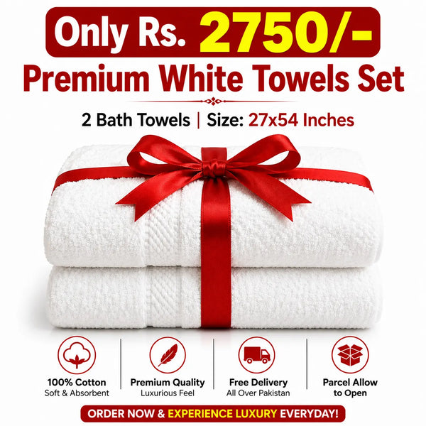 2-Piece Set Premium White Towel Set! Super Soft, Highly Absorbent