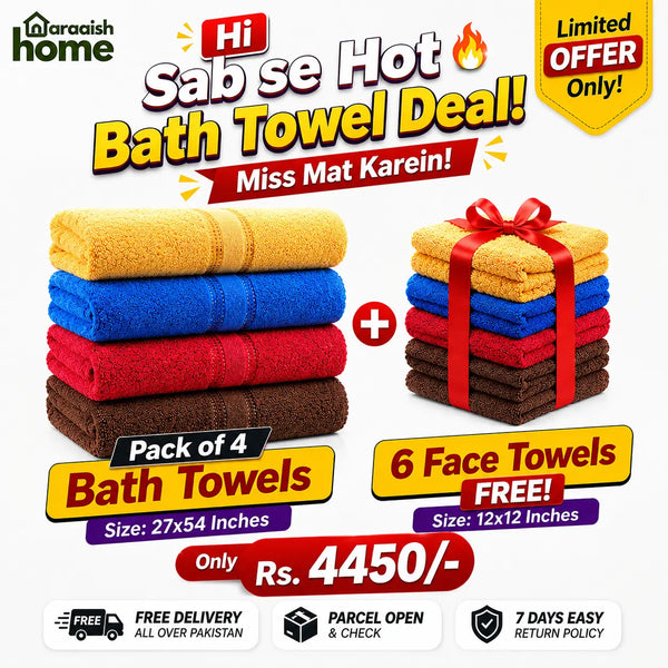 Buy 4 Bath Towels & Get 6 Face Towels FREE