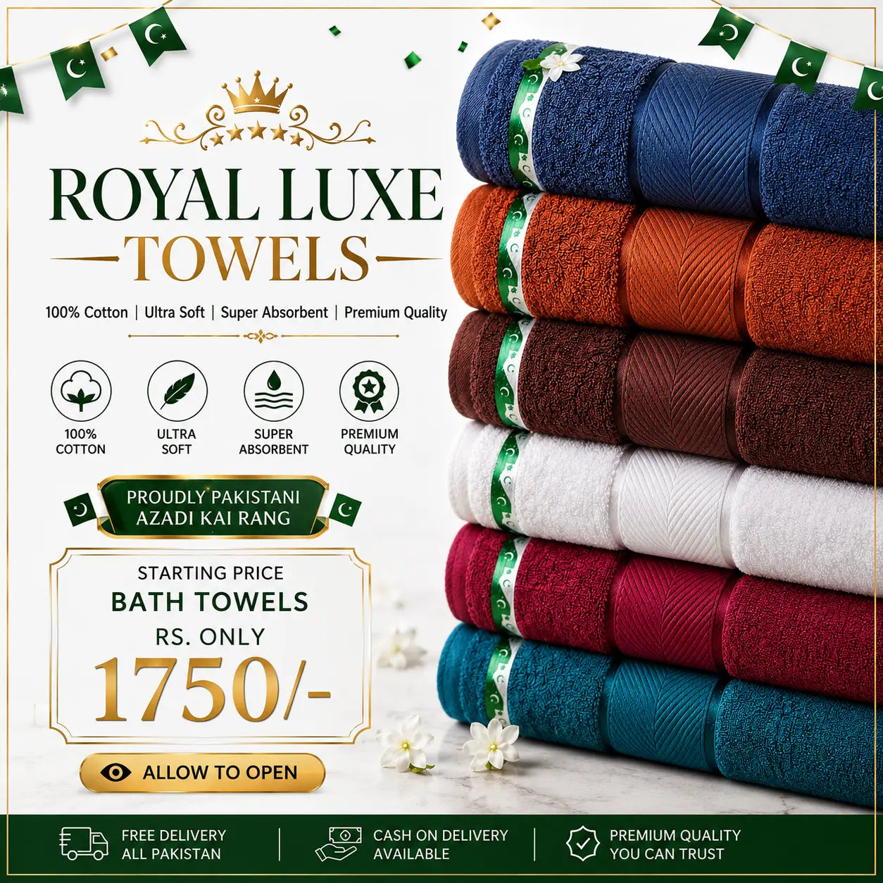 ROYAL LUXE TOWELS 100% Cotton | Ultra Soft | Super Absorbent | Premium Quality