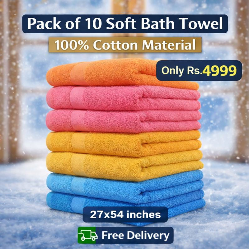 Combo Pack of 5 Soft Bath Towel  100% Cotton Material | Free Delivery