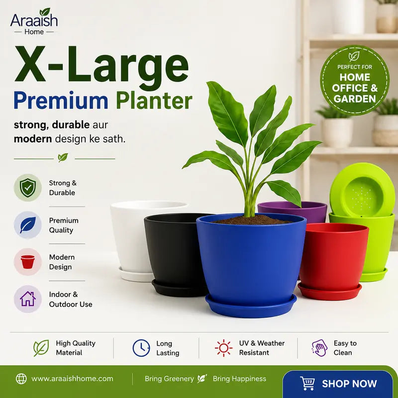 Extra Large Plant Pots for Indoor/Outdoor Use with Drainage. Available in Multi-Packs and Seven Vibrant Colors