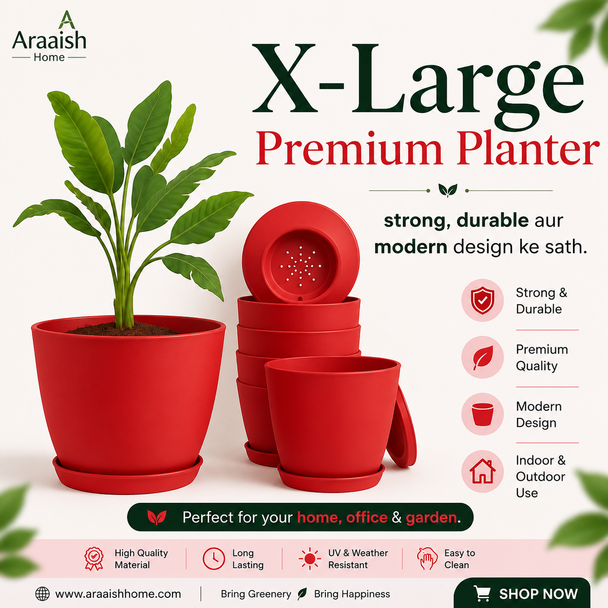Extra Large Plant Pots for Indoor/Outdoor Use with Drainage. Available in Multi-Packs and Seven Vibrant Colors
