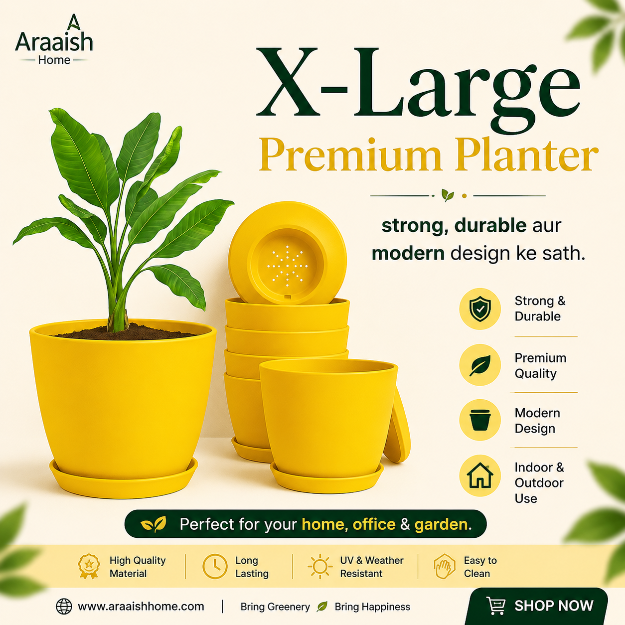 Extra Large Plant Pots for Indoor/Outdoor Use with Drainage. Available in Multi-Packs and Seven Vibrant Colors