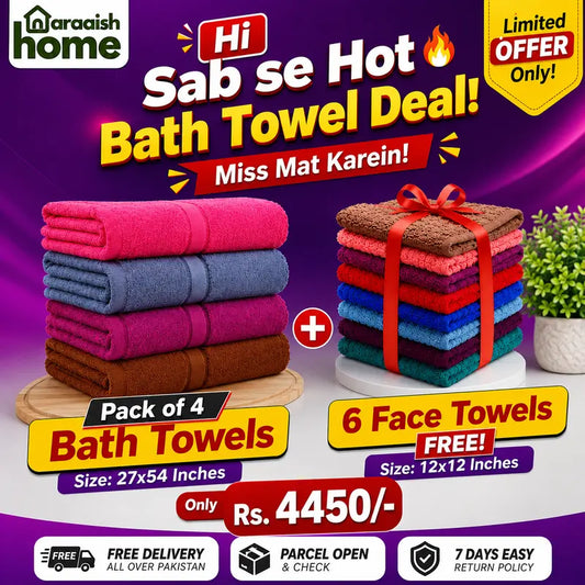 Buy 4 Bath Towels & Get 6 Face Towels FREE