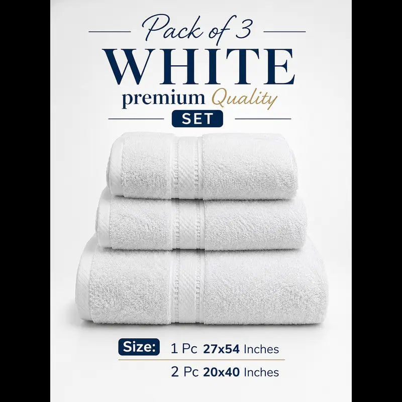 Araaishome Premium White Towels Set – 8 Pc | Soft & Ultra Absorbent