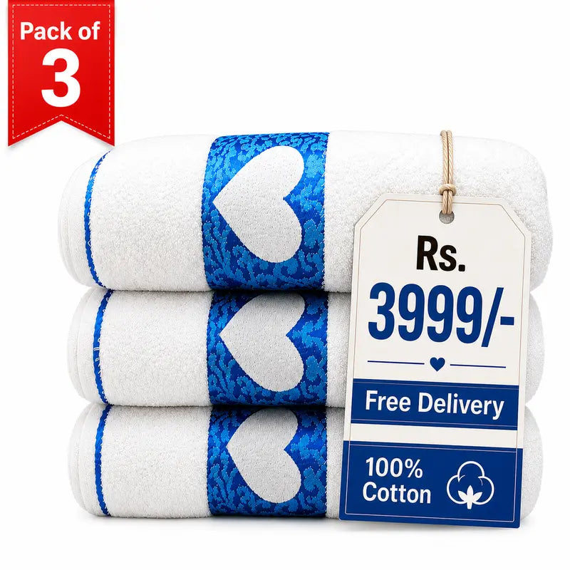 Araaish Heart Touch 3 Pc Towels Set Soft & Absorbent 27x54 Inches