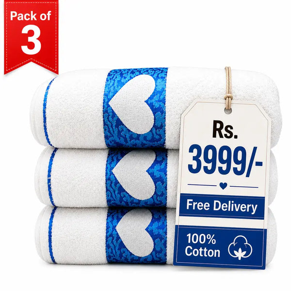 Araaish Heart Touch 3 Pc Towels Set Soft & Absorbent 27x54 Inches