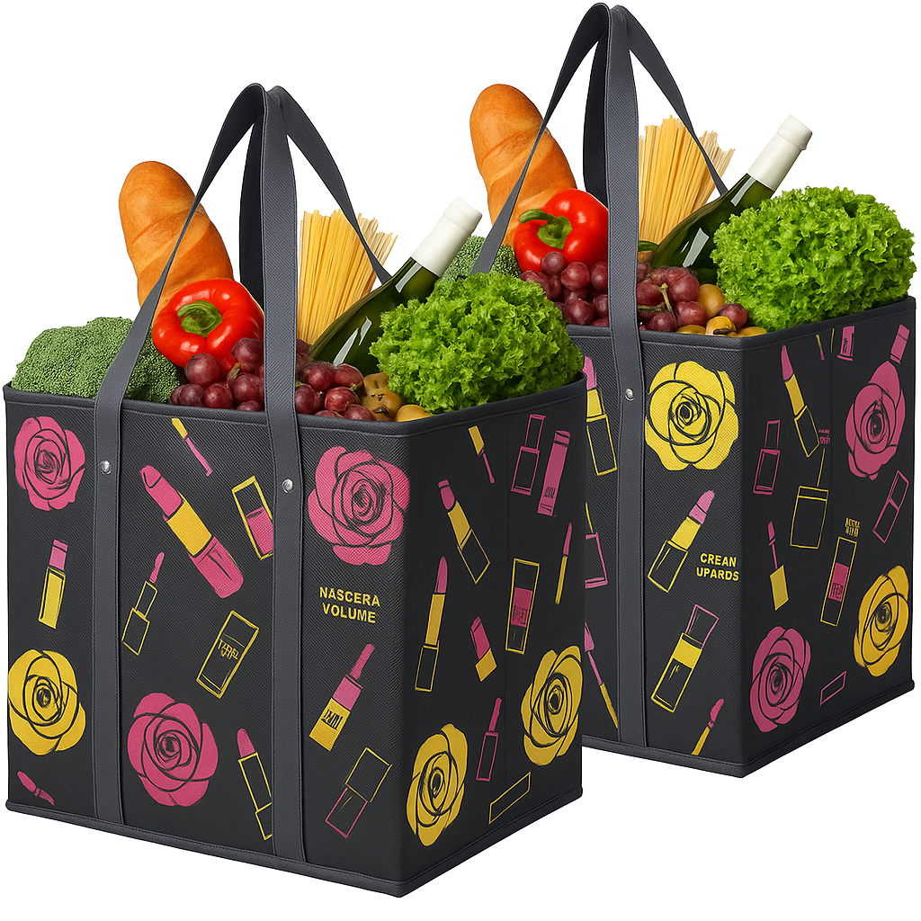 Grocery Bags 2-Pack Foldable Washable Large Storage Bins Basket Water Resistant Shopping Tote Bag