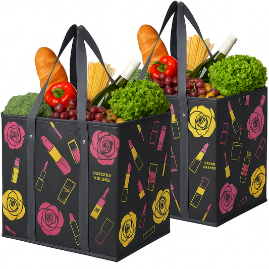 Grocery Bags 2-Pack Foldable Washable Large Storage Bins Basket Water Resistant Shopping Tote Bag