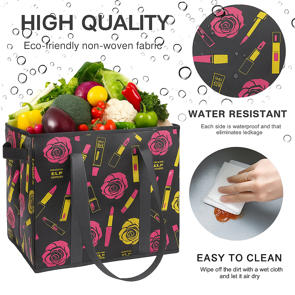 Grocery Bags 2-Pack Foldable Washable Large Storage Bins Basket Water Resistant Shopping Tote Bag