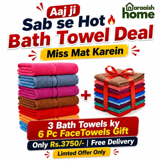 Buy 3 Bath Towels & Get 6 Face Towels FREE