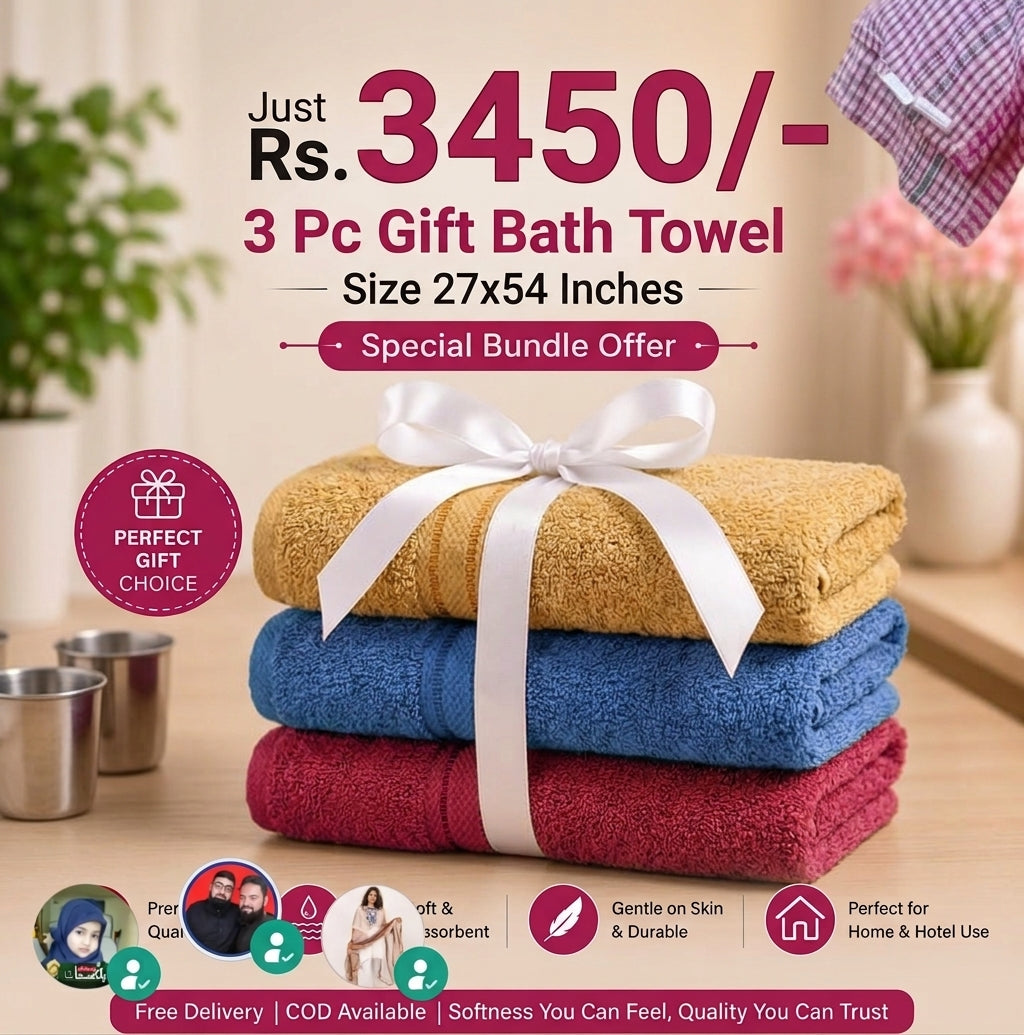 Buy 3 Bath Towel Free for Daily Use 27x54 inches | Free Delivery