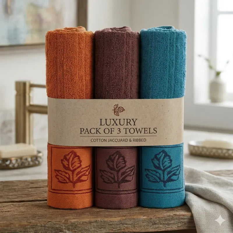 3 Pcs Royal Leaf Jacquard Bath Towels - Perfect for Wedding Gifts! 27x54 Inches