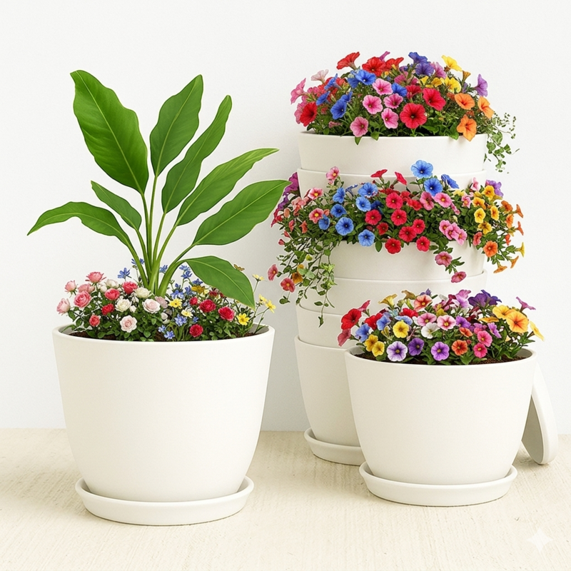Pack of 6 Extra Large Plant Pots for Indoor/Outdoor Use with Drainage. Available in Multi