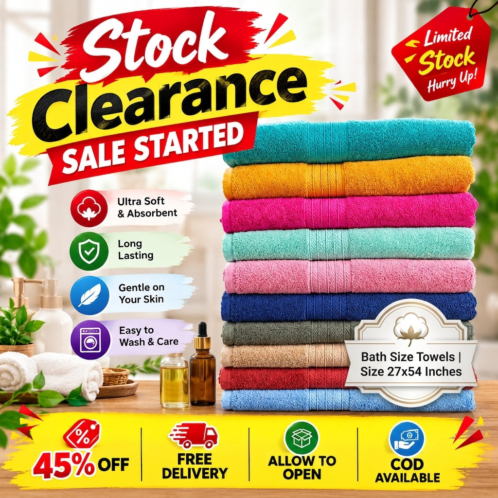 Premium 100% Cotton Bath Size Towels – 500 GSM | Super Soft & Highly Absorbent